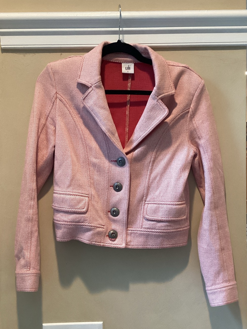 CAbi Salmon colored Textured Tailored Button Jacket